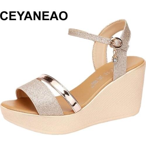 CEYANEAO Clogs Wedge2021Summer Luxury Sandals Velvet Shoes Womens Heels Soft Large Size Suit Female Beige Muffins shoe Platform