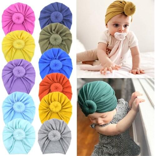 Cute 22 Colors Stock Knot Round Ball Hat Hedging Caps Newborn Infant Toddler Turban Baby Girls Soft Headwear Photo Props Gifts