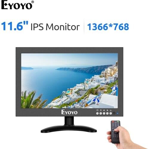 Eyoyo 12" HDMI IPS Panel Monitor 1366x768 HDMI Screen With VGA AV BNC Video Audio Speakers for PC Computer CCTV Security DIsplay