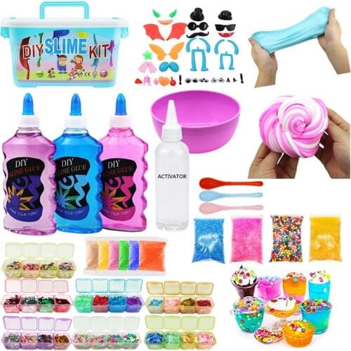 Slime Making Kit DIY Crystal Glue Fluffy Polymer Antistress Charms All for Slimes Cotton Crystal Clay Plasticine Supplies Kids