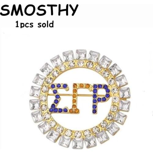 New 38mm Sigma Gamma Rho Crystal Circular Brooch SGR Blue Yellow Fraternity Metal Lapel Pin Jewelry Gift 1pcs,OGB011
