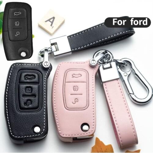 3 Button New Leather Car Remote Key Cover Case For Ford Fiesta Focus 2 Ecosport Kuga Escape Falcon B-Max C-Max Eco Sport Galaxy