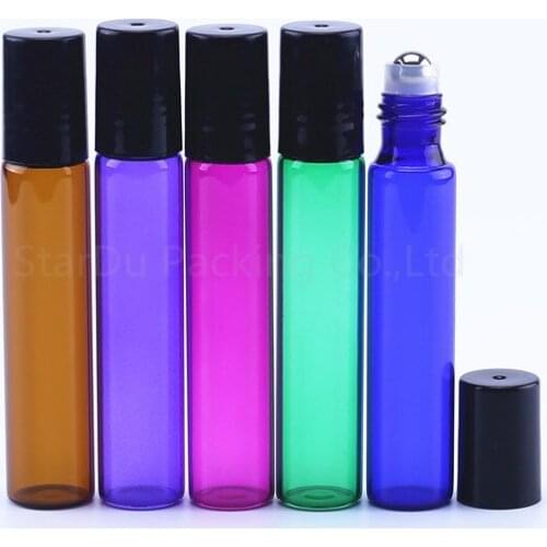 Wholesale 10ml amber blue Essential Oil Perfume Bottle Roller Ball Glass Roll On Durable For Travel Cosmetic Container