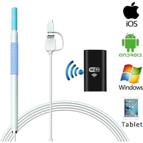 Android IPhone WIFI Otoscope Ear Health Care Inspection Video Visual Camera HD720P Wireless 3in1 Endoscope Camera for Ear Health