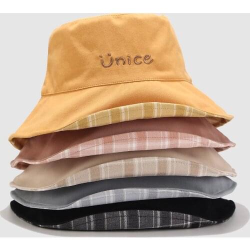 New Reversible Lattice Fisherman Hat Pure Cotton Bucket Hat Beach Sunbonnet Outdoor Sun Protection Cap Unisex Panama Bob Cap