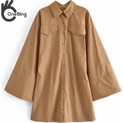 OneBling Za Women 2021 Traf Dresses Long Sleeve Casual Spring Autumn Vestidos Robe Femme Flared Sleeves Mini Dress Chic Fashion