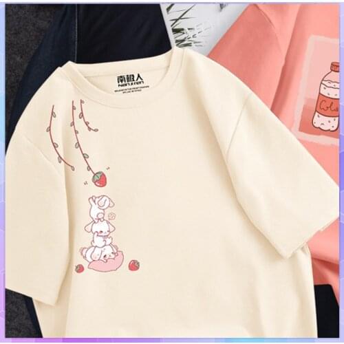 Oversized T-shirt Womens Cotton Tee Shirt Lovely Short-sleeved Top Summer 2021 Loose Large Size Tops Half-Sleeved White T-shirt