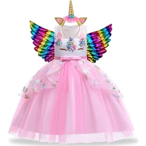 Christmas Girl Rainbow Unicorn Dress Kids Halloween Fancy Costume For Girls Wedding Birthday Party Clothes Children Outfit