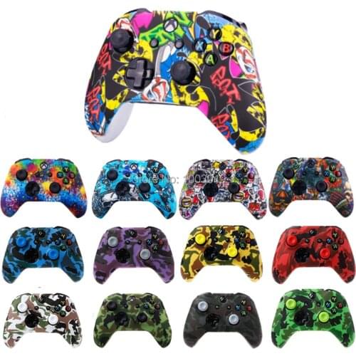 Silicone Protective Skin Case Water Transfer Printing Camouflage Cover Grips Caps for XBox One X S Controller Protector