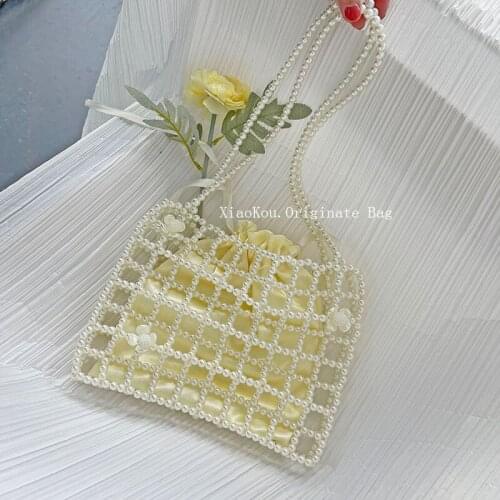 Handmade Women Pearl Bags Beaded Shoulder Bags Charm Acrylic Beads Bag White Pearls Crossbody Bag Evening Clutch Purse Lady 2021