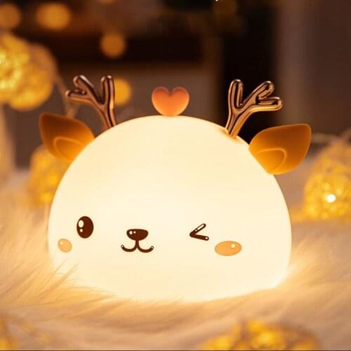LED Night Lights RGB Silicone Touch Sensor Deer Night Lamp for Bedroom Adult Kids Baby Gifts Desktop Holiday Decoration Lighting