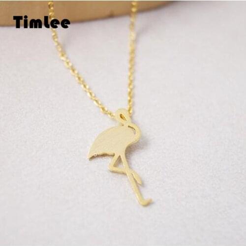 Timlee N102 Free shipping Cartoon Flamingo Bird Metal Cute Necklaces Fashion Jewelry Wholesale