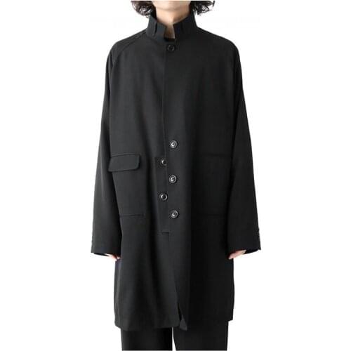 New The mens trench coat black department design ultra loose stand collar mens oversize mens coat