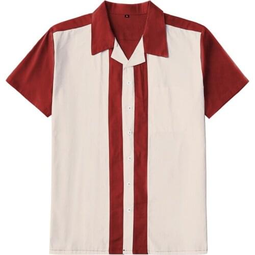 Vintage Western Punk Shirts Men Retro 1950s Rockabilly Shirt Casual Short Sleeve Patchwork Rolling Rock Shirt Mens Clothing