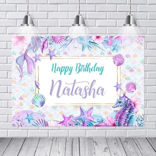 Background Photography Beautiful Mermaid Scales Stars Happy Birthday Party Personalized DIY Custom Photo Backdrop Vinyl