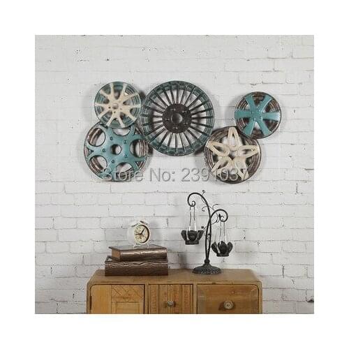 Vintage industrial wind metal color wheel tooth iron wall mural art creative Home Furnishing bar wall decorations
