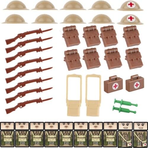 WW2 British Military Building Block Minifigs Medical Soldiers Army Weapon Accessories Gun Vest Equipment DIY Brick Children Toys