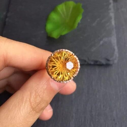 Fine Jewelry Real 18K Rose Gold AU750 Natural Citrine Gemstones Chic Diamonds Female Anniversary Gift Fine Rings
