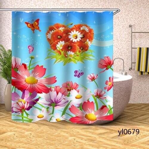 Butterfly Flower Shower Curtains Waterproof Bath Curtains Household for Bathroom Bathtub Large Wide Bathing Cover Rideau De Bain