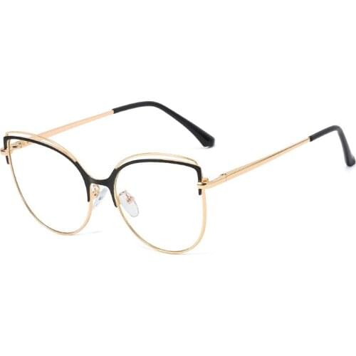Anti Blue Metal Cat Eye Glasses for Women Retro Big Eyeglasses Frames for Computer Blue Light Blocking Men Eyewear Gafas 2020