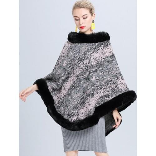 Winter Clothes Women Cape Jacquard Weave Warm Pullover Faux Fur Shawl Poncho High Quality Outwear Cloak