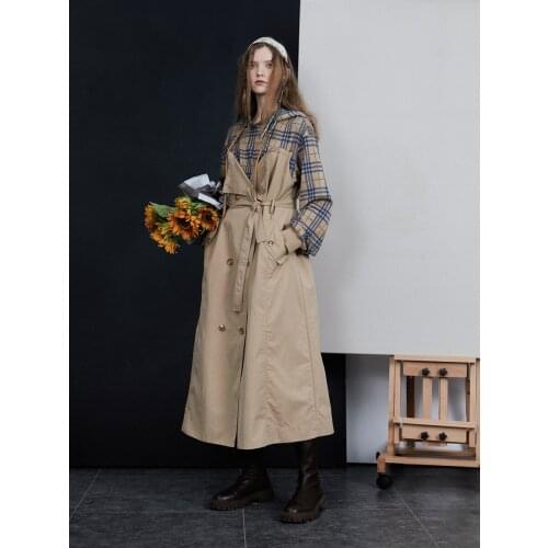 IRINACH460 Fall Winter 2021 Collection Original Design Plaid Patchwork Hooded Long Trench Dress Women
