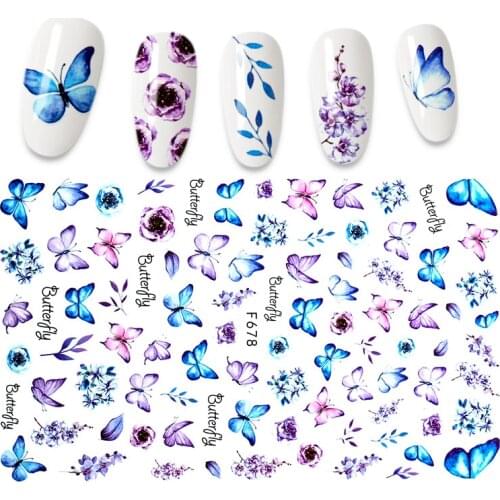 1Pcs 3D Nail Sticker Self-adhesive Yellow Pink Purple Flower Butterfly Elk Decoration For DIY Manicure Adhesive Tip