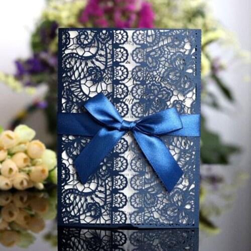 100pcs/set Laser Cut Wedding Invitation Card Follow Floral Marriage Greeting Card with A Bow Wedding Decor Party Supplies