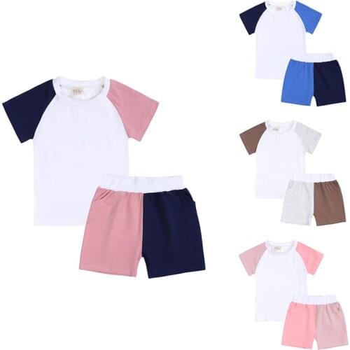 2021 Boy Girl Summer Kids Sets Cotton Color Contrast Children Clothes Suit Fashion Short Sleeve + Shorts 2 Pce Sports Sets
