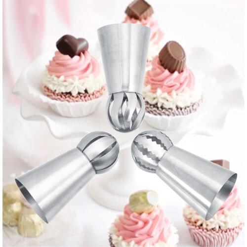 3Pcs Baking Ofspherical Set Cake Tool Pastry Bag Stainless Steel Nozzle Cream Cake Cookie Baking Decor Kitchen Baking Tools