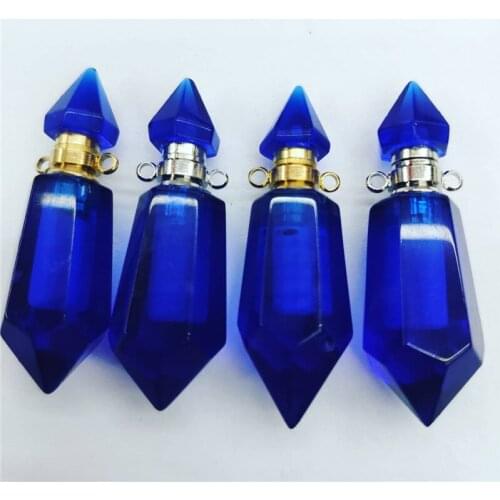 4Pcs 42x13mm Wholesale Sapphire Moonlight Handmade Glass Hexagonal Perfume Bottle Reiki Healing Pendant S40
