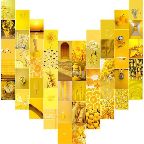 50Pcs Yellow Element Theme Aesthetic Pictures Wall Collage Kits Orange Photo Collection Room Decoration for Girl Teens & Women