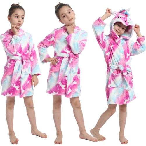 Unicorn Bathrobe Girls Beach Towels Kigurumi Girl Clothes Kids Unicorn Bath Robe Baby Clothes for 2-10T Hooded Onesie for Girls