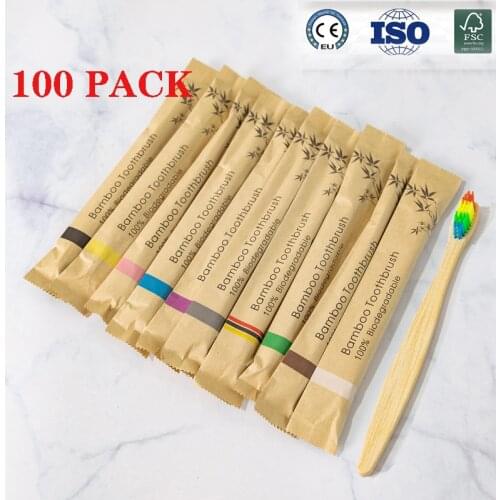 10/50/100Pcs Compostable Bamboo Toothbrush Eco Friendly Soft Bristle Adult Toothbrushes Teeth Brush Oral Cleaning Care Tools