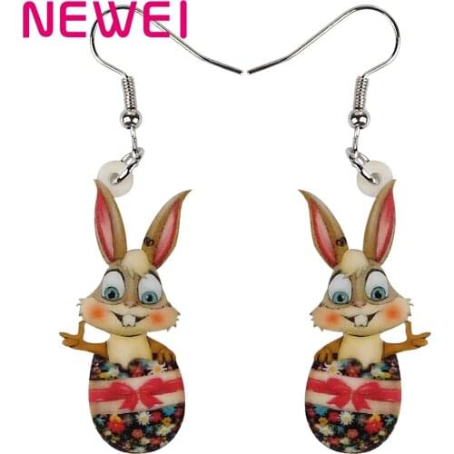 Bonsny Acrylic Easter Basket Hare Rabbit Bunny Earrings Cute Animal Dangle Drop Jewelry For Women Girls Festival Gifts Charms