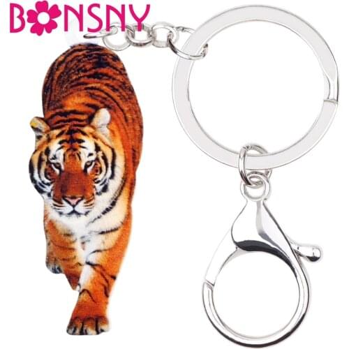 Bonsny Acrylic Elegant Walking Tiger Key Chains Keychains Rings Jungle Animal Jewelry For Women Girls Ladies Handbag Car Charms