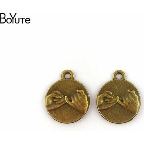 BoYuTe (50 Pieces /lot) 14MM Antique Bronze Plated Zinc Alloy Hand In Hand Pinky Swear Promise Charms Pendants Jewelry Findings
