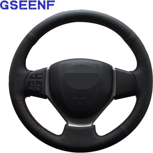Car Steering Wheel Cover For Suzuki Kizashi 2010 Black Hand-stitched Genuine Leather DIY Steering Wheel Cover
