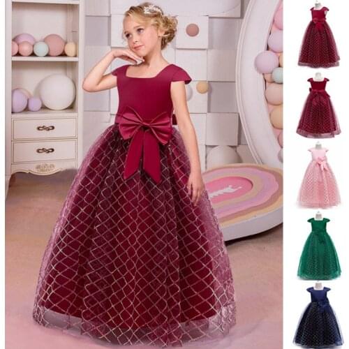 Kids Solid Sequins Long Dresses Children Princess Party Princess Clothes Tutu Ball Gown Dress