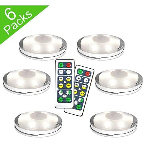 Dimmable Lighting LED Battery Puck Lights with Remote Control Touch Sensor Under Cabinet Lights for Kitchen Wardrobe Closet Lamp