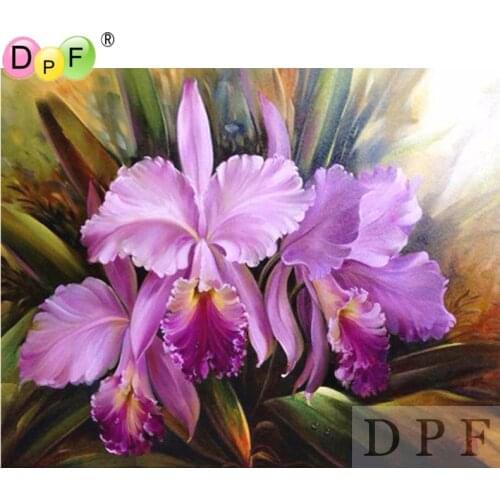 DPF diamond embroidery Luan tail purple flowers diamond painting cross stich diamond mosaic square needlework home decor pattern
