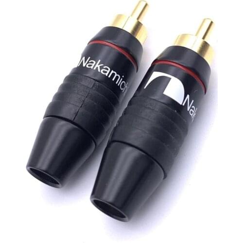 Hifi Brass Nakamichi RCA Male Plug Jack Audio Cable Solder Gold plated Connector Black for 6mm Cable