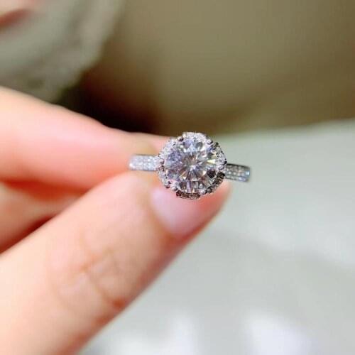Kkmall Store Round Silver Moissanite Ring 1.00ct D VVS Luxury Moissanite Weding Ring for Women