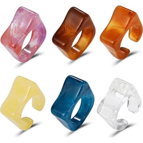 Transparent Resin Marble Pattern Rings Trendy Colorful Acrylic Geometric Square Chunky Knuckle Ring For Women Jewelry