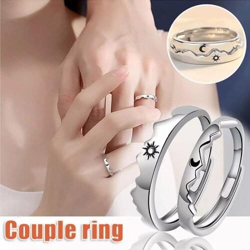 Sterling Silver Rings Engagement Couple Rings Sun and Moon 2In1 Open Adjustable Rings JAN88