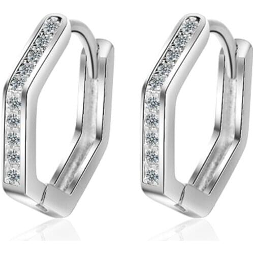 Korean version of the temperament simple wild two-color pentagon female models silver plated ear rings YE055