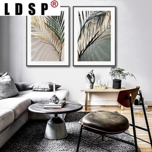 LDSP Living Home Decoration Nordic Golden Palm Leaf Plant Light Shadow Canvas Painting Wall Art Print Poster Picture Modern