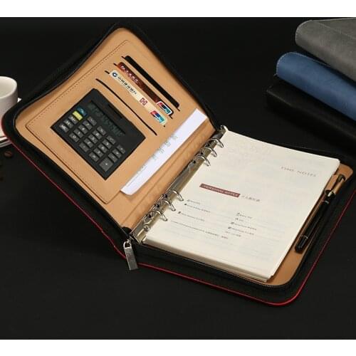 A6 A5 B5 Loose-leaf Spiral PU Leather Zipper Notebook 8-Bit Calculator Multi-Function File Bag Manager Folder agenda organizer