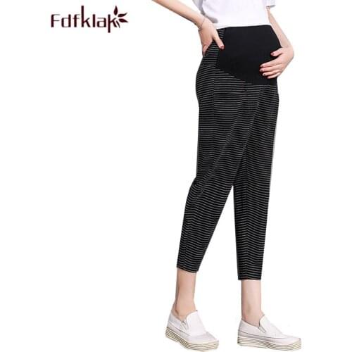 Fdfklak Fashion Women Pregnant Clothes Striped Maternity Pants Spring Summer Pregnancy Pants Turnip Pant roupas femininas