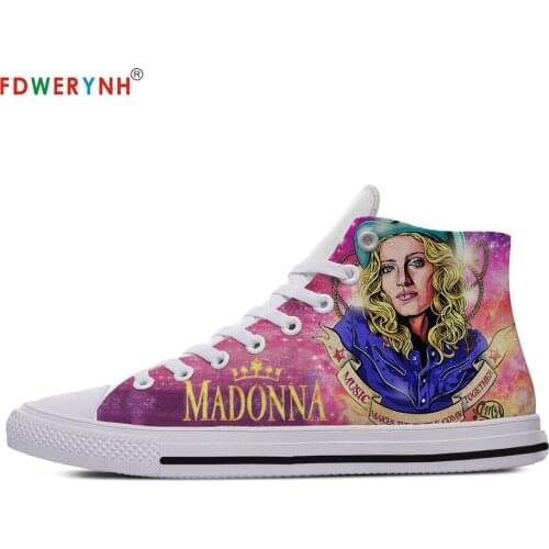 Madonna Street Mens Casual White Shoes Customized Printed Men High-top Canvas Shoes Breathable Casual Lace-up Shoes